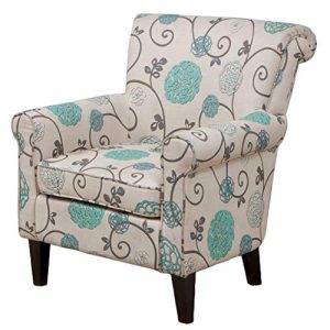 Christopher Knight Home Roseville Blue Floral Accent Lounge Chair, Decorative Club Chair in Blue Flower and Vines Pattern