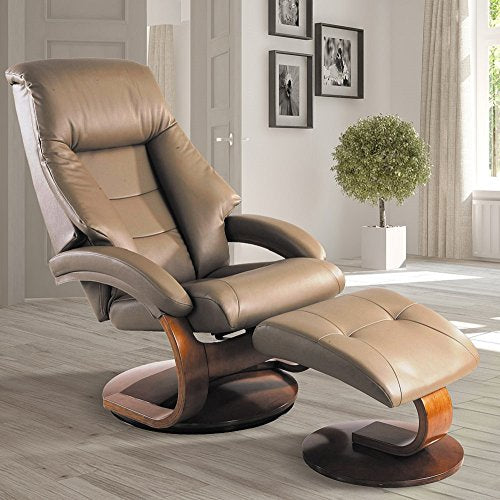 Mac Motion Chairs 58-l03-24-103 Collection by Mac Motion Mandal Sand Top Grain Leather Oslo Recliner and Ottoman, tan