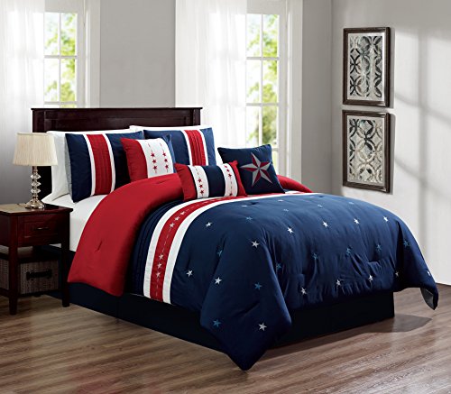 Empire Home 7 Piece USA Star Soft Oversized Comforter Set 21270 (Red White & Blue, Full)