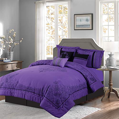 Empire Home 7 Piece Nadia Oversized Elegant Comforter Set - Royalty Design (Purple, Queen Size)