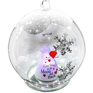 BANBERRY DESIGNS Love You to The Moon and Back Ornaments - LED Lighted Glass Christmas Ornament - Light Up Globe with I Love You to The Moon and Back Angel Inside