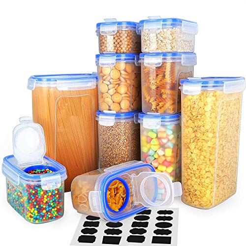 Food Storage Containers 10 Pack - VERONES Airtight Cereal Container Set Cereal Dispenser Set for Flour Snacks Nuts & Baking Supplies