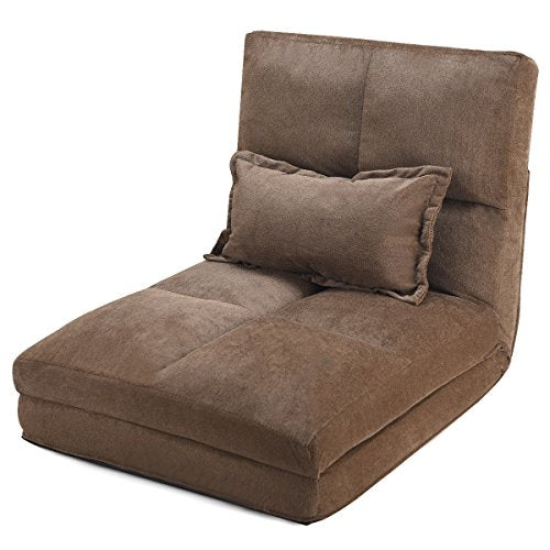 Coffee 71 Tri Fold Down Chair Sleeper Bed Convertible Couch Flip Out Lounger w/ 6 Position Adjustable & Pillow