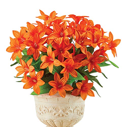 Faux Daylily Big Bloom Bushes - Set of 3 - Outdoor or Indoor Decorative Accent, Orange