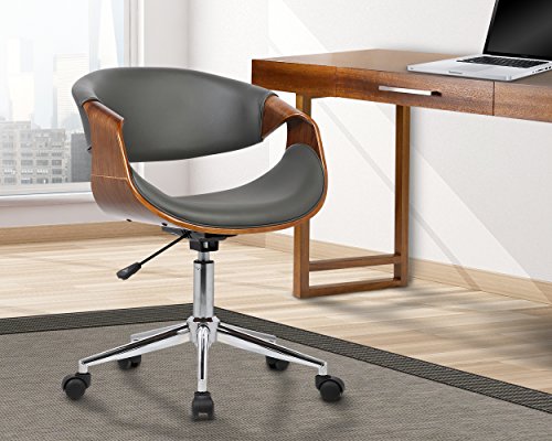 Armen Living LCGEOFCHGREY Geneva Office Chair in Grey Faux Leather and Chrome Finish
