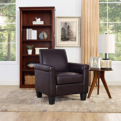 Lohoms Modern Faux Leather Accent Chair Uplostered Living Room Arm Chairs Comfy Single Sofa Chair (Espresso)