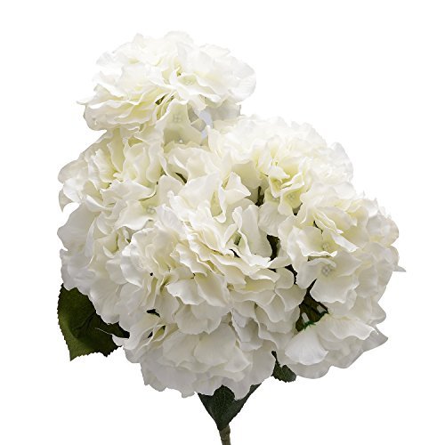 Derker Silk Artificial Hydrangea Bouquet 5 Big Heads Hydrangea Flowers Arrangement Home Wedding Centerpieces Decoration (White)