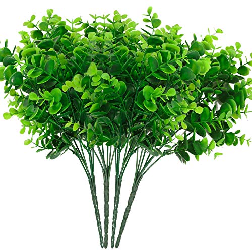 SY-Athena Artificial Plants Faux Boxwood Shrubs 6 Pack, Lifelike Fake Greenery Foliage with 42 Stems for Garden, Patio Yard, Wedding, Office and Farmhouse Indoor Outdoor Decor (Artificial Boxwood)