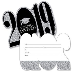 Silver - Tassel Worth The Hassle - 2019 Shaped Fill-In Invitations - Graduation Party Invitation Cards with Envelopes - Set of 12