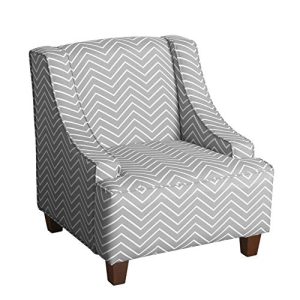 HomePop Youth Upholstered Swoop Arm Accent Chair, Grey and White Chevron