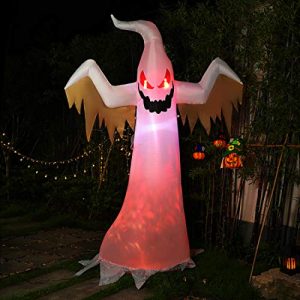 VIVOHOME 8ft Height Halloween Inflatable White Ghost with Red Rotating Led Lights Blow up Outdoor Lawn Yard Decoration