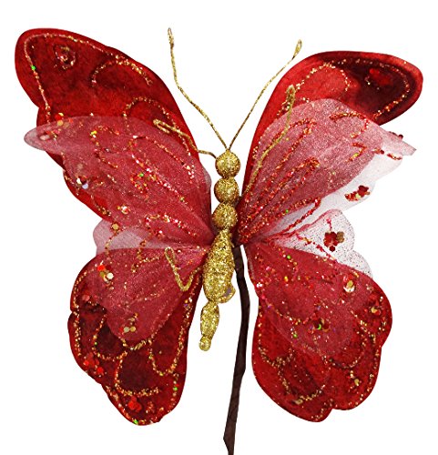 9 Burgundy Glitter Butterfly Pick - Pack of 12