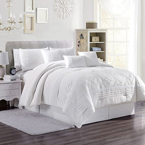 KingLinen 7 Piece Vanya White Comforter Set Queen