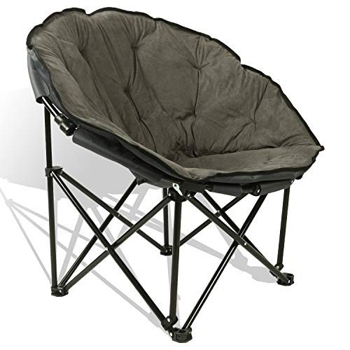 Extra Comfort Folding Moon Chair Saucer with Suede Pad for Any Living Room, Dorm or Apartment Space (Grey)
