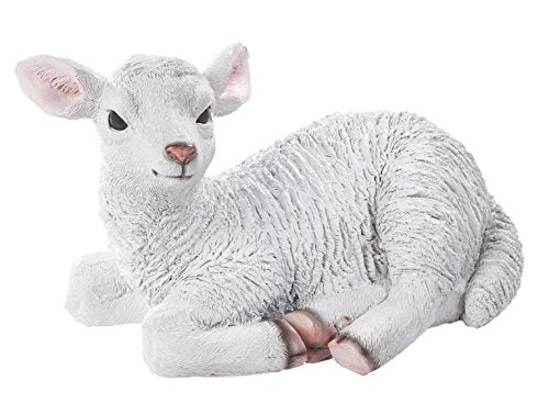 Fox Valley Traders Miles Kimball Waterproof Resin Lamb Statue, 12 L x 8 H - Outdoor/Indoor Use, Hand-Painted