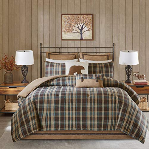 4 Piece Brown Beige Madras Plaid Theme Comforter Queen Set, Beautiful Lumberjack Checkered Pattern, Lodge Cabin Hunting Themed, Classic Country Style, Southwest Tartan Check Log Cottage, Cozy Colors