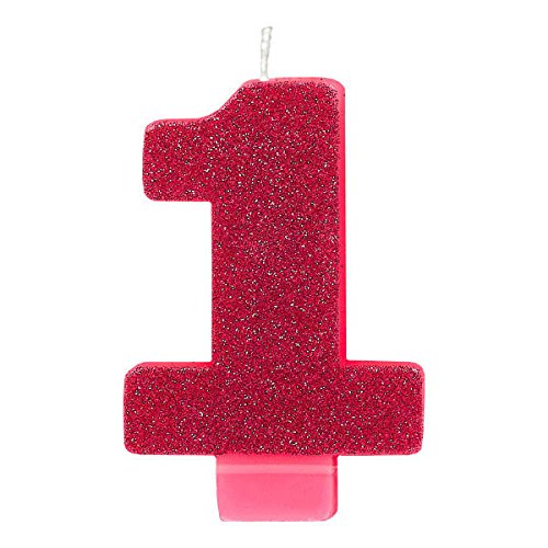 Amscan 170452 1 Numeral Glitter Candle, 3 1/4, Pink