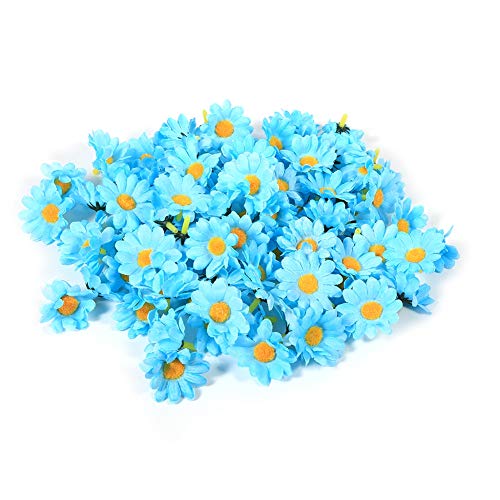 Zerodis Flower Heads Artificial Daisy Flower Heads 11 Colors Fabric Flower Head for Wedding Party DIY Home Decoration, Pack of 100(Light Blue)