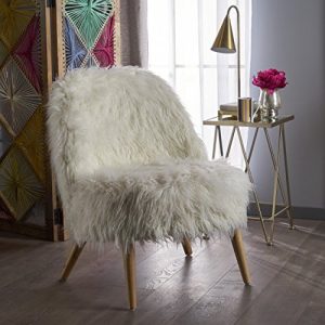 Christopher Knight Home 302628 Soho Glam White Shaggy Fur Accent Faux Sheepskin Chair, Natural