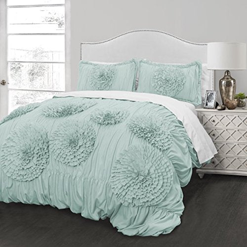 Hand-Crafted Better Homes and Gardens Ruffled Flowers Comforter Bedding Set (Aqua, Full/Queen)