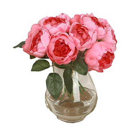 Lavany Artificial Peony Flowers 1 Bouquet 6 Heads Real Latex Touch Artificial Peony Leaf Flowers For Wedding Decoration Party Home Decor (Hot Pink)