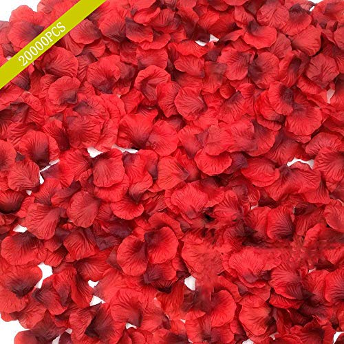 wonsain 2000pcs Dark Red Rose Petals,Unscented Roses Flower Decoration for Wedding,Romantic Night,Home,Party,Hotel,Valentine Day (Red-Black)
