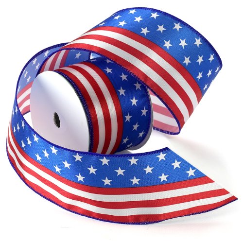 Morex Ribbon Stars and Stripes Wired Satin Ribbon Spool, 2-1/2-Inch by 3-Yard, Red/White/Blue