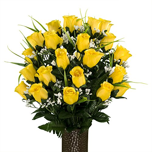 Yellow Roses with Lily Grass, featuring the Stay-In-The-Vase Design(C) Flower Holder (MD1994)