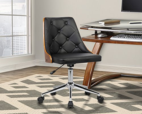 Armen Living LCDIOFCHBLACK Diamond Office Chair in Black Faux Leather and Chrome Finish