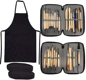 Sculpting Tools,YZNlife Set of 30 Clay Sculpting Tool Wooden Handle Pottery Carving Tool Kit,with Carring Bag,Apron and Sleeves