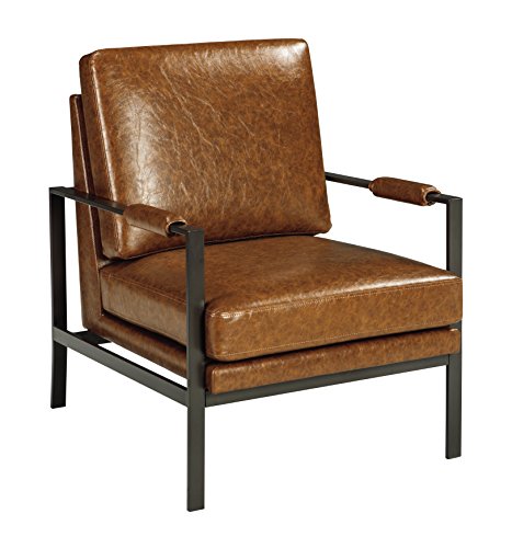 Ashley Furniture Signature Design - Peacemaker Accent Chair - Mid Century Modern - Brown - Antique Brass Legs
