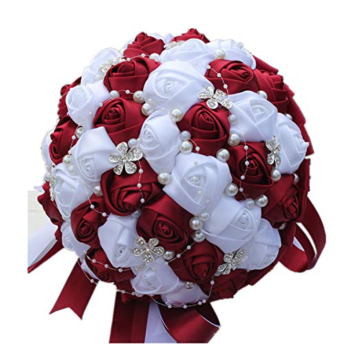 Red White Crystal Bridal Bouquet Custom Artificial Flower Bride Smaid Wedding Bouquet W224A-2,15Cm Choose Color
