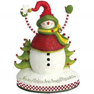 WL SS-WL-19203, 5.25 Inch Holiday Snowman Figurine with Snowflakes Are Angel Kisses 5.25