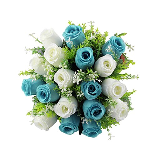 ChainSee 2017 New Fashion Beautiful Design 18Head Artificial Silk Roses Flowers Bridal Bouquet Rose Home Wedding Decor (D)