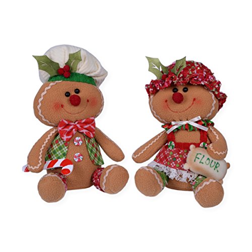 Transpac Imports, Inc. His and Her Gingerbread Bakers 10 x 7 Plush Christmas Figurine Set of 2