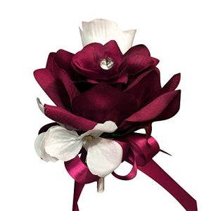 Angel Isabella Pin Corsage - Burgundy White Artificial Roses and Hydrangea. Pin Included