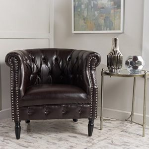 GDF Studio 299476 Sultan | Button-Tufted Leather Club Chair with Studded Accents | in Brown,