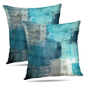 Alricc Set of 2 Turquoise and Grey Art Artwork Contemporary Decorative Gray Home Decorative Throw Pillows Cushion Cover for Bedroom Sofa Living Room 18X18 Inches