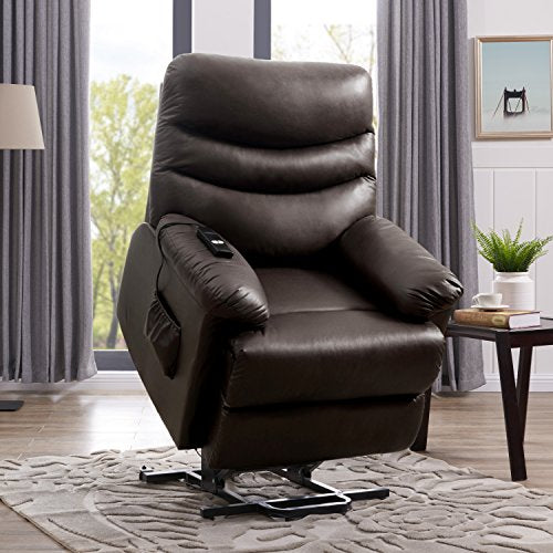 Domesis Wall Hugger Power Recline and Lift Chair in Coffee Brown Renu Leather