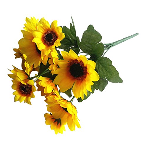 ShineBear 30cm Artificial Sunflower Silk Flowers Flower Floral Fake Wedding Decoration(14 Heads) - (Color: Yellow Green)