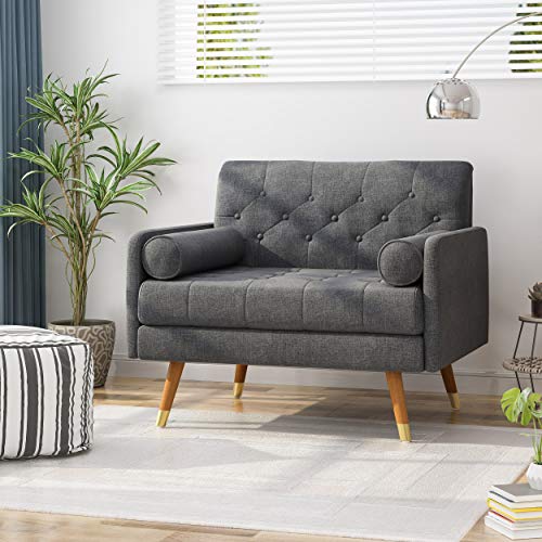 Christopher Knight Home 305843 Nour Fabric Mid-Century Modern Club Chair, Dark Gray, Natural
