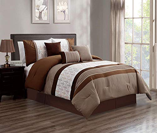 HGMart 7 Piece Oversize Luxury Embroidery Large Comforter Set Bed in a Bag, Camel, Queen