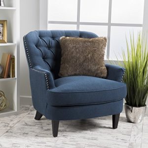 Grands Tufted Fabric Club Chair, Contemporary Lounge Accent Chair, Dark Blue