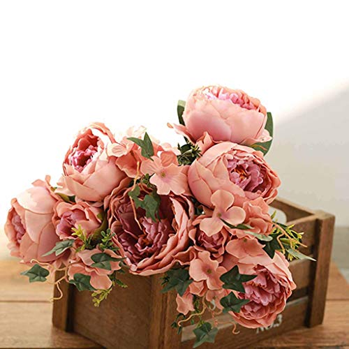 Efavormart 2 Bushes Blush/Dusty Rose Peony, Rose Bud and Hydrangea Artificial Silk Flower Bouquets for Wedding Home Floral Decor