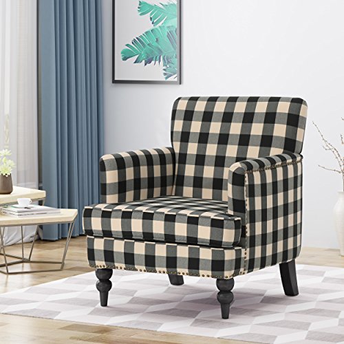 Christopher Knight Home 305559 Evete Tufted Fabric Club Chair, Black Checkerboard,