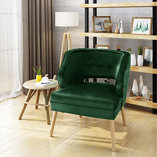 Christopher Knight Home 304039 Michaela Mid Century Emerald Velvet Accent Chair, Natural