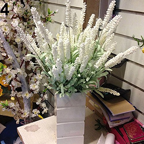WskLinft Home Decoration Wedding Silk Flowers High Simulation 12 Heads Lavender Bouquet - White