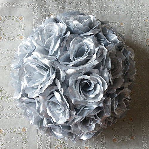 10 PCS HOT SELL Colorful High ,Quality 15-40CM Rose Pomander Flower Kissing Ball Color:Silver Size:Diameter:20cm 7.8