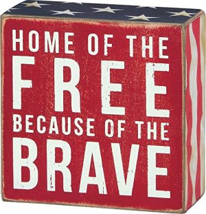 Primitives by Kathy Patriotic Box Sign, 4 x 4, Home of The Free