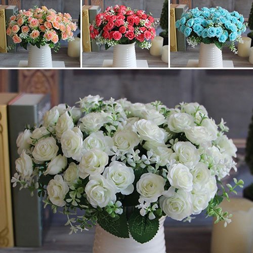 lightclub 1 Bouquet 15 Heads Artificial Rose Flower Home Room Decoration Xmas Party Decor for Baby Boys or Girls Room Milk White